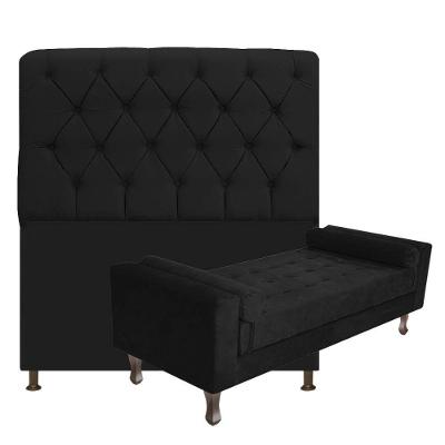 Cabeceira Lady e Recamier Félix 160Cm Queen Size Suede Preto