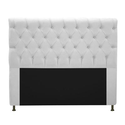 Cabeceira Cristal 160cm Queen Size com Strass Suede Branco