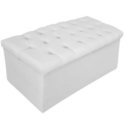 Calçadeira Baú Mel 90 Cm Solteiro com Capitonê Suede Branco
