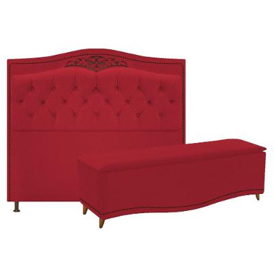 Kit Cabeceira e Calçadeira 160Cm Queen Size Suede Vermelho