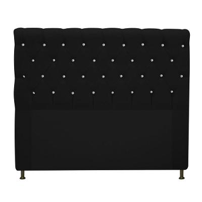 Cabeceira Cristal 160cm Queen Size com Strass Suede Preto