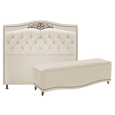 Kit Cabeceira e Calçadeira Yasmim 195Cm King Size Suede Bege