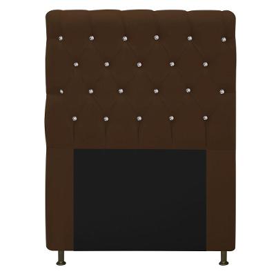 Cabeceira Cristal 90cm Solteiro com Strass Suede Marrom