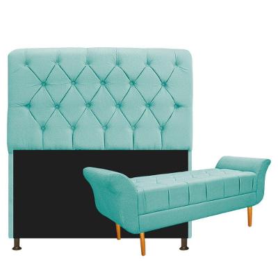 Cabeceira Lady e Recamier Ari 140Cm Casal Suede Azul Tiffany