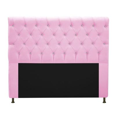 Cabeceira Cristal 195cm King Size com Strass Suede Rosa Bebê