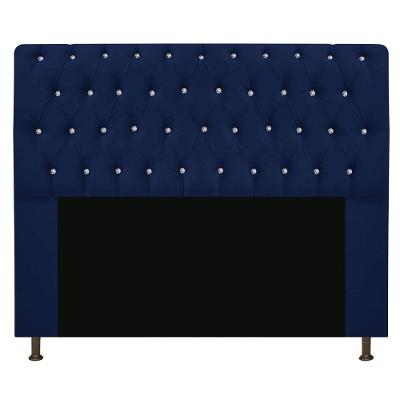Cabeceira Com Strass 160Cm Queen Size Suede Azul Marinho