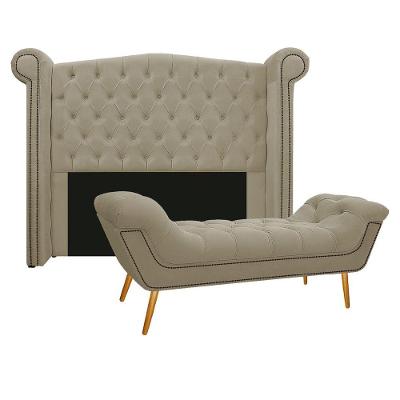 Kit Cabeceira E Calçadeira Veneza 140 Cm Casal Linho Bege