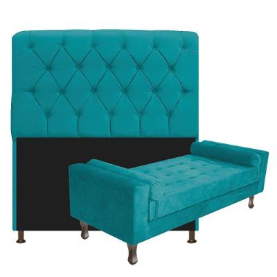 Cabeceira Lady e Recamier Félix 160 Cm Queen Size Suede Azul