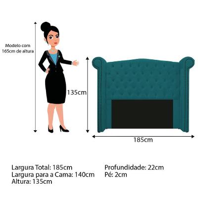 Cabeceira Veneza 140Cm Casal Suede Azul Turquesa