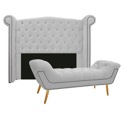 Kit Cabeceira E Calçadeira Veneza 160 Cm Queen Size Suede Branco