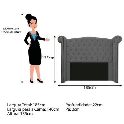 Cabeceira Veneza 140Cm Casal Suede Cinza
