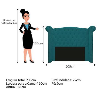 Cabeceira Veneza 160Cm Queen Size Suede Azul Turquesa
