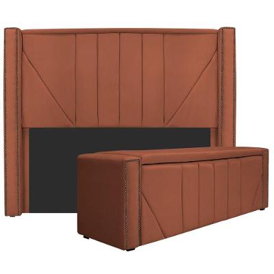 Kit Cabeceira e Calçadeira Baú Casal 140cm Suede Terracota