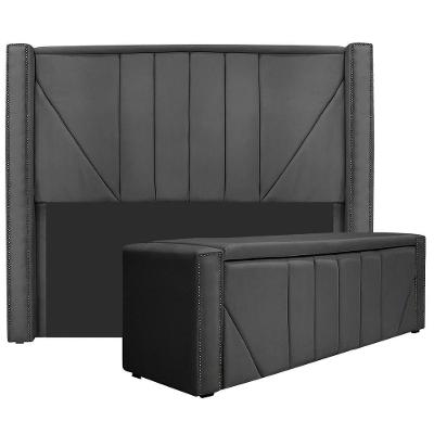 Kit Cabeceira e Calçadeira Baú Casal 140cm Linho Cinza Escuro
