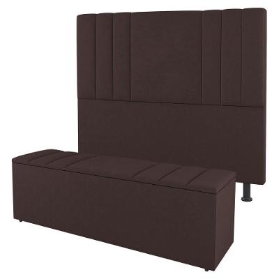 Kit Cabeceira E Baú Cama Box Casal 140Cm Sintético Marrom