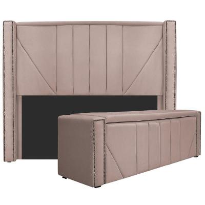 Kit Cabeceira e Calçadeira Baú Casal 140cm Suede Rosê