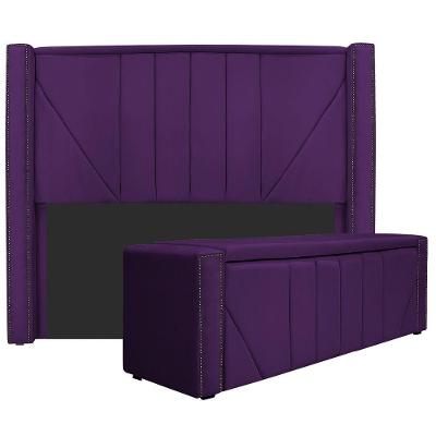Cabeceira E Baú Solteiro 90Cm p/Cama Box - Adj Decor Roxo