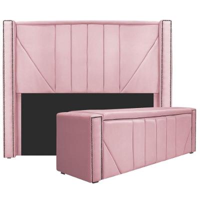 Kit Cabeceira e Calçadeira Baú Queen 160cm Suede Rosa Bebê