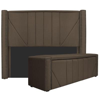 Cabeceira E Baú Solteiro 90Cm p/Cama Box - Adj Decor Marrom
