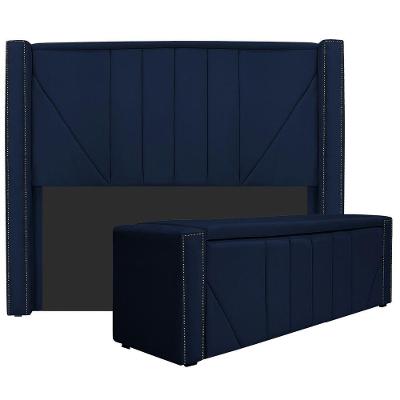 Cabeceira E Baú Casal 140Cm p/Cama Box - Azul Marinho