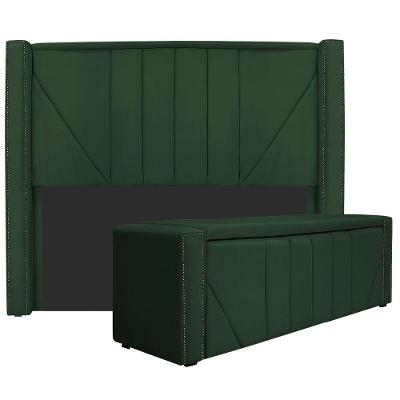 Cabeceira E Baú Solteiro 90Cm p/Cama Box - Adj Decor Verde