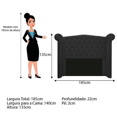 Cabeceira Veneza 140Cm Casal Suede Preto