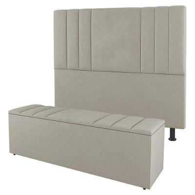 Kit Cabeceira E Baú Cama Box Solteiro 90Cm Sintético Bege