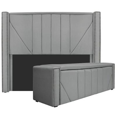 Kit Cabeceira e Calçadeira Baú Casal 140cm Corano Cinza