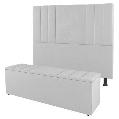 Kit Cabeceira E Baú Cama Box Queen 160Cm Sintético Branco