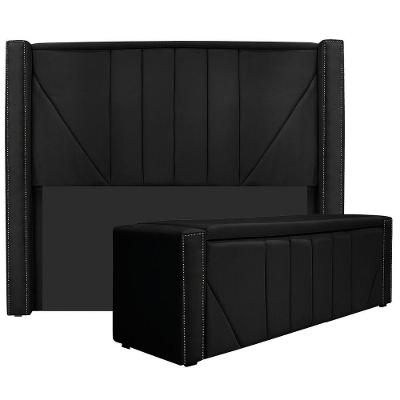 Cabeceira E Baú Solteiro 90Cm p/Cama Box - Adj Decor Preto