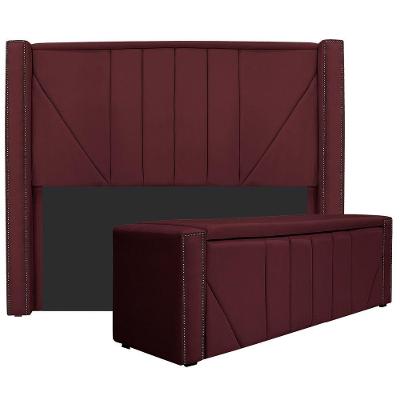 Kit Cabeceira E Calçadeira Baú Casal 140cm Suede Bordô