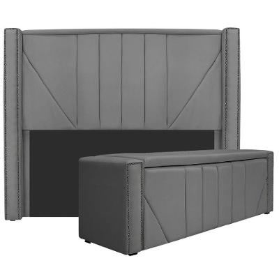 Kit Cabeceira E Calçadeira Baú Casal 140cm Suede Cinza