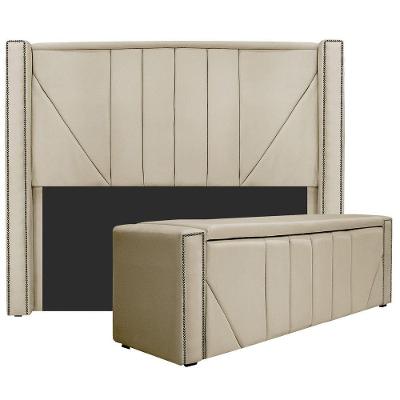 Kit Cabeceira E Calçadeira Baú Queen 160cm Corano Bege