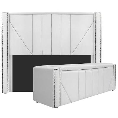 Kit Cabeceira E Calçadeira Baú Casal Minsk P02 140 Cm Para Cama Box Corano Branco