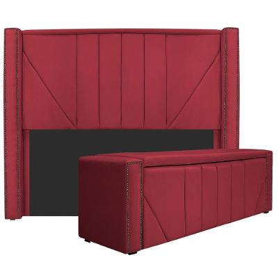 Kit Cabeceira E Calçadeira Baú Casal 140cm Suede Vermelho