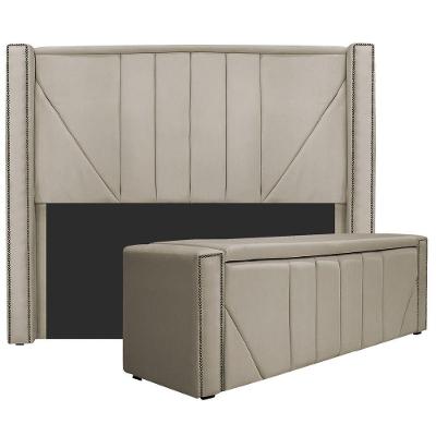 Kit Cabeceira E Calçadeira Baú Casal 140cm Suede Bege
