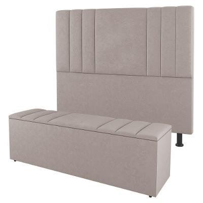 Kit Cabeceira E Baú Cama Box Solteiro Grace 90Cm Suede Bege
