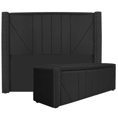 Cabeceira E Baú Solteiro 90Cm p/Cama Box - Adj Decor Preto