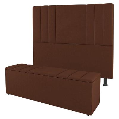 Kit Cabeceira E Baú Cama Box Queen 160Cm Suede Terracota