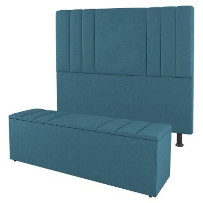 Kit Cabeceira E Baú Cama Box Casal 140Cm Turquesa
