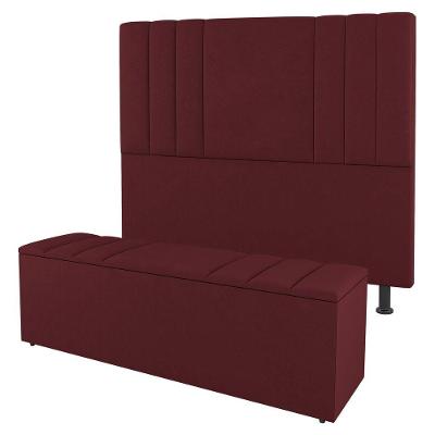 Kit Cabeceira E Baú Cama Box Solteiro Grace 90cm Suede Bordô