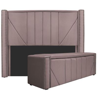 Kit Cabeceira E Calçadeira Baú Casal Minsk P02 140 Cm Para Cama Box Linho - Doce Sonho Móveis Rosê
