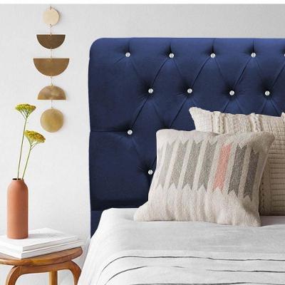 Cabeceira Paris 90cm Solteiro Strass Suede Azul Marinho