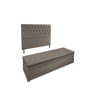 Kit Cabeceira E Calçadeira Baú Casal 140Cm Madrid Suede Bege