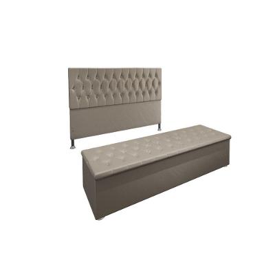 Kit Cabeceira Calçadeira Baú Queen 1,60 Cm Madrid Suede Bege