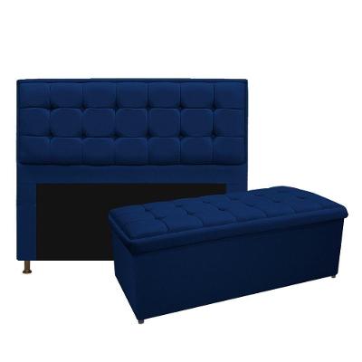 Kit Cabeceira Calçadeira Copenhague King Size Suede Azul