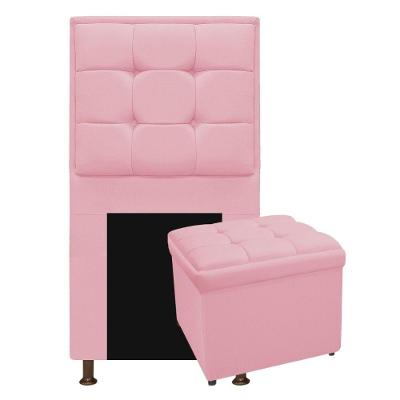 Kit Cabeceira Calçadeira Copenhague Solteiro Suede Rosa Bebê