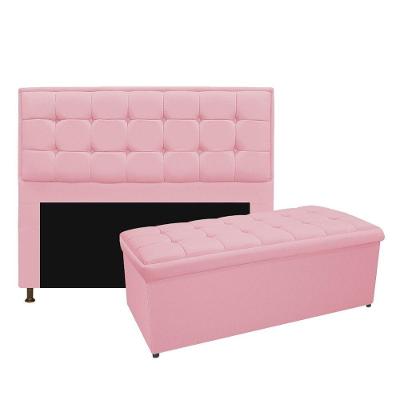 Kit Cabeceira e Calçadeira Copenhague 160cm Queen Size Rosa