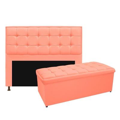 Kit Cabeceira Calçadeira Copenhague 140cm Casal Suede Coral