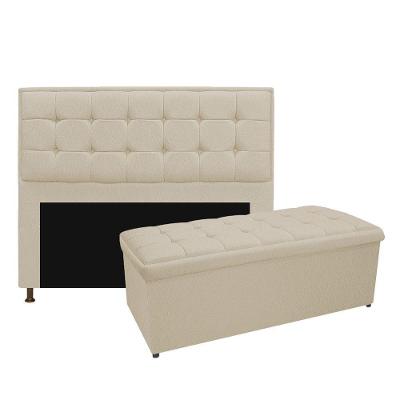 Kit Cabeceira E Calçadeira 160cm Queen Size Suede Bege ADJ